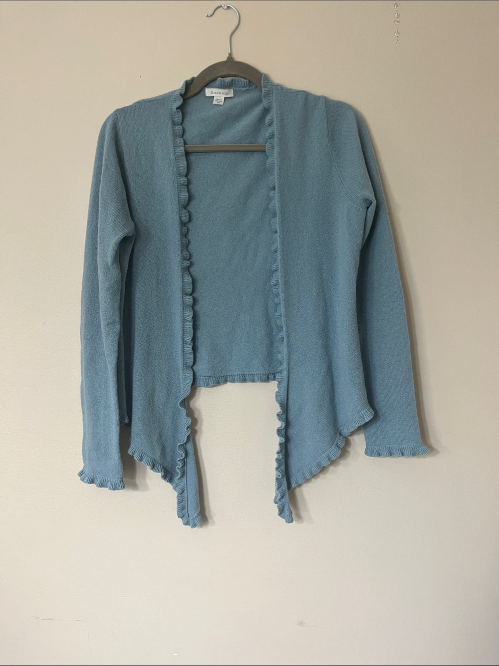 Garnet Hill Light Blue Scalloped Open-Front Cardigan